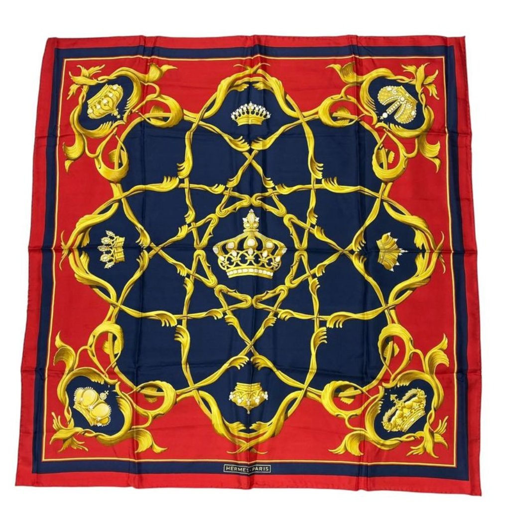 Hermes Scarf Carre 90 Silk Couronnes Crown Red